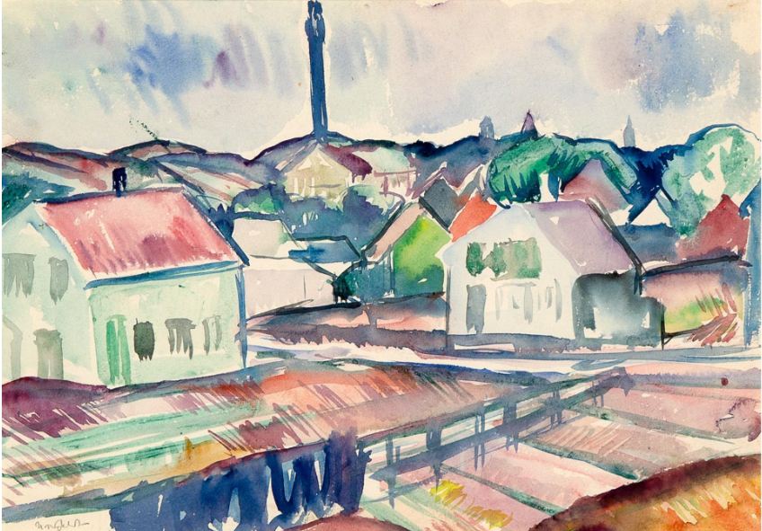 B. J. O. Nordfeldt, Village with Monument