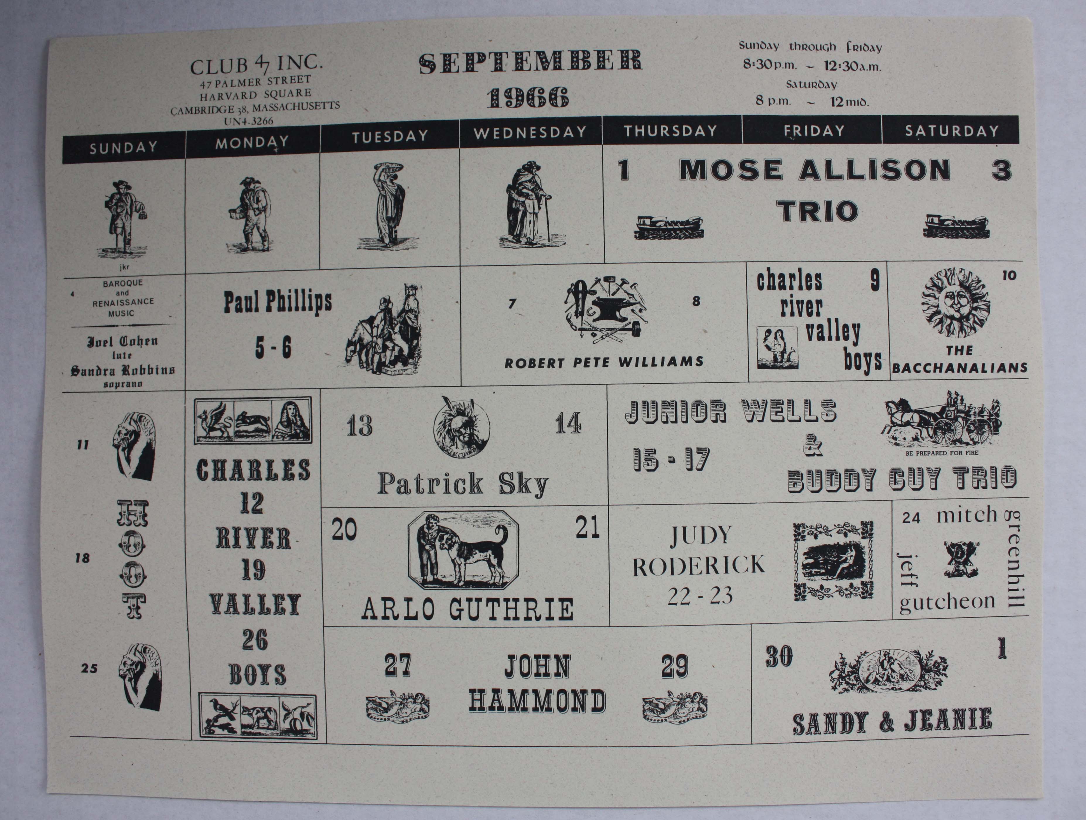Club 47 Calendar - September 1966