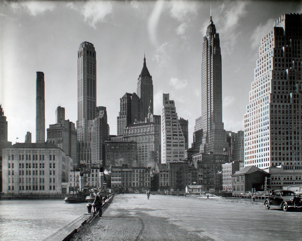 Berenice Abbott - Manhattan Skyline: South Street and Jones Lane: 1935